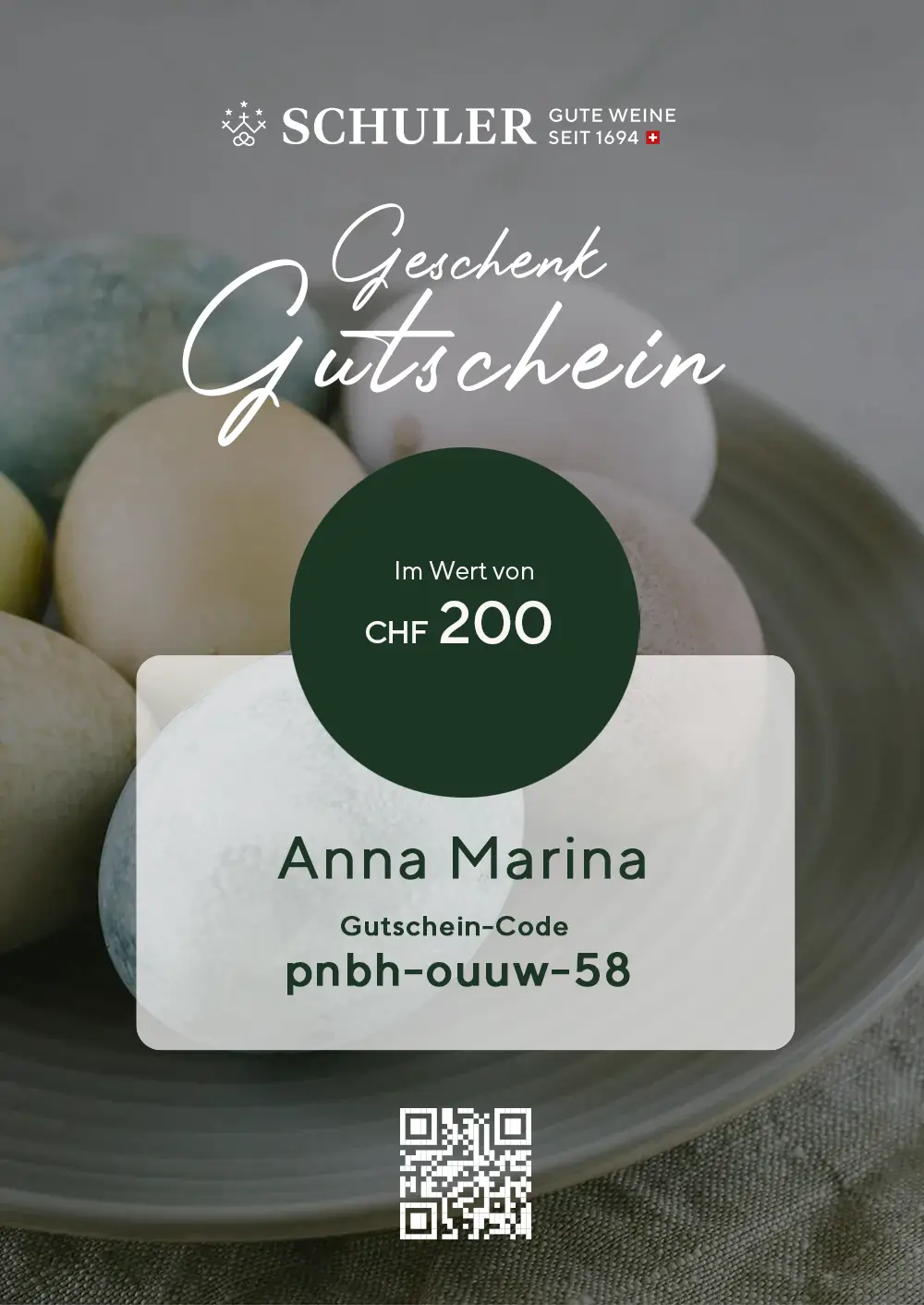 Chèque cadeau CHF 200