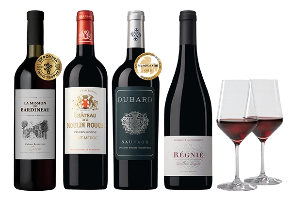Colis de grands vins rouges français